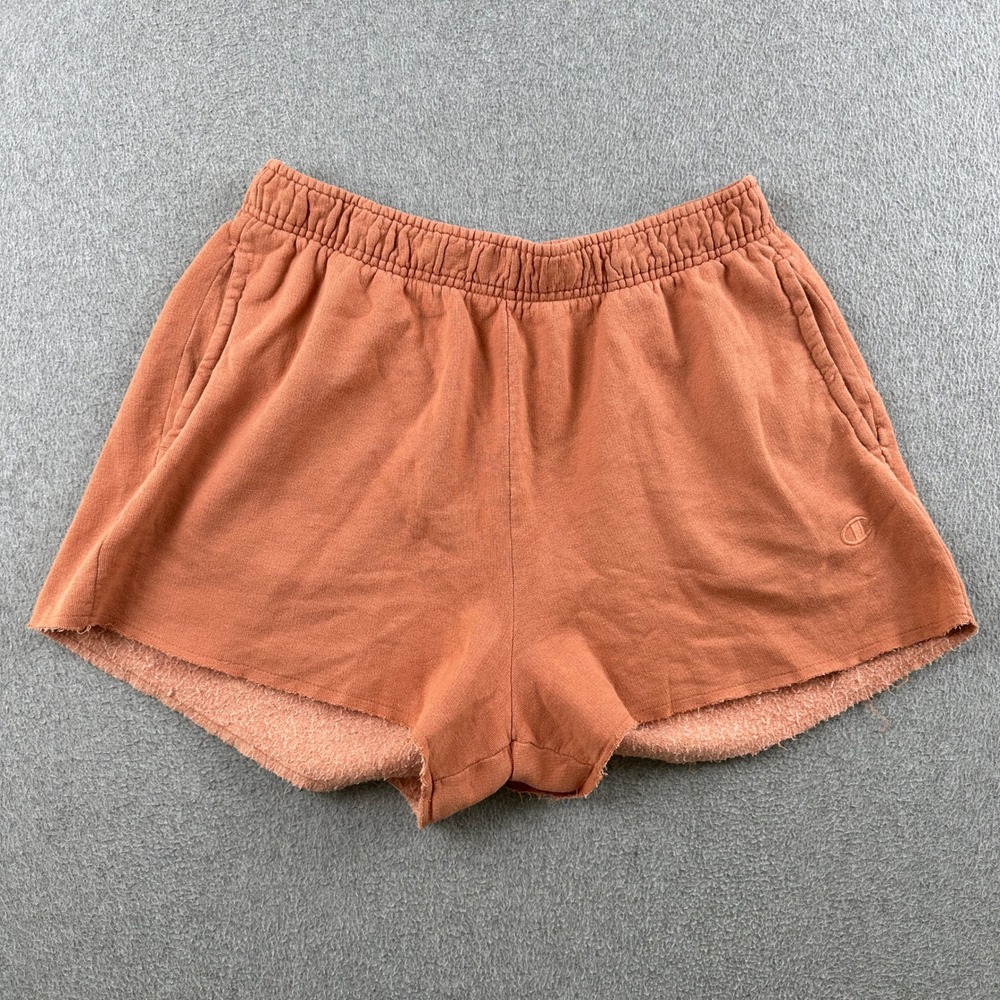 Champion Shorts Womens Medium M8364D Burnt Orange Fleece Raw Hem Cut Off